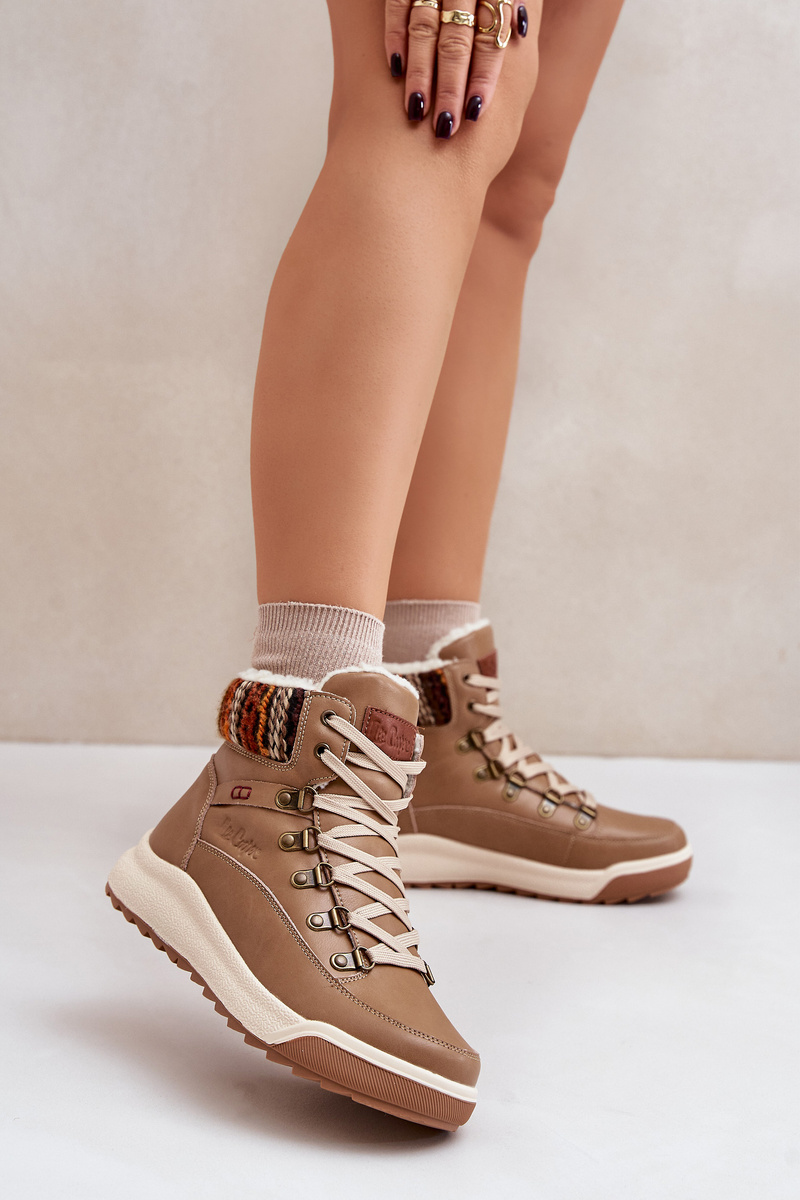 Leather women's insulated ankle boots Lee Cooper beige