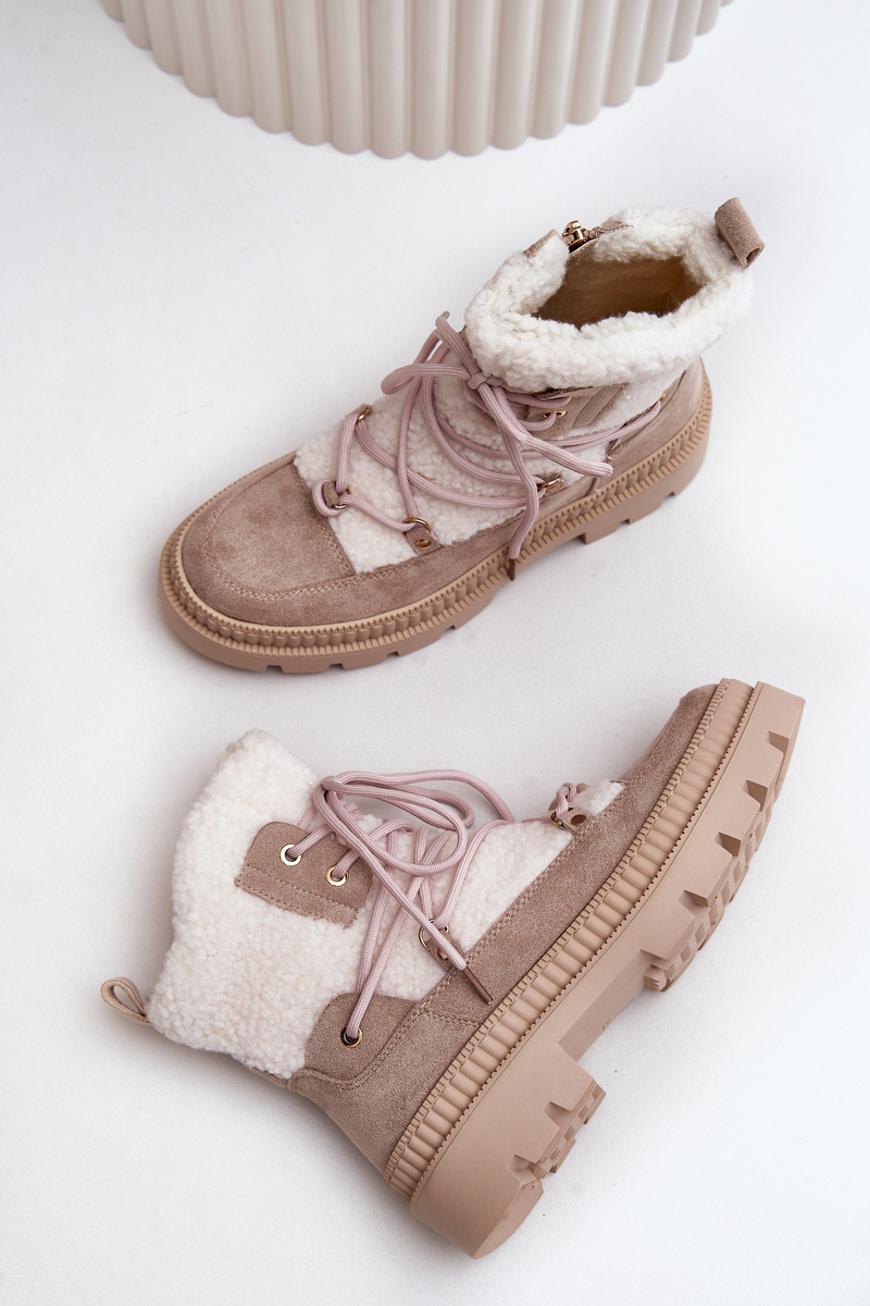 Ankle boots with sheepskin beige Merilana