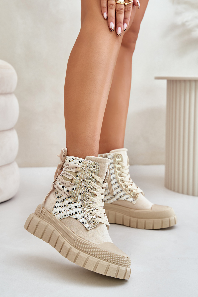 Women's high platform sneakers light beige Kernia