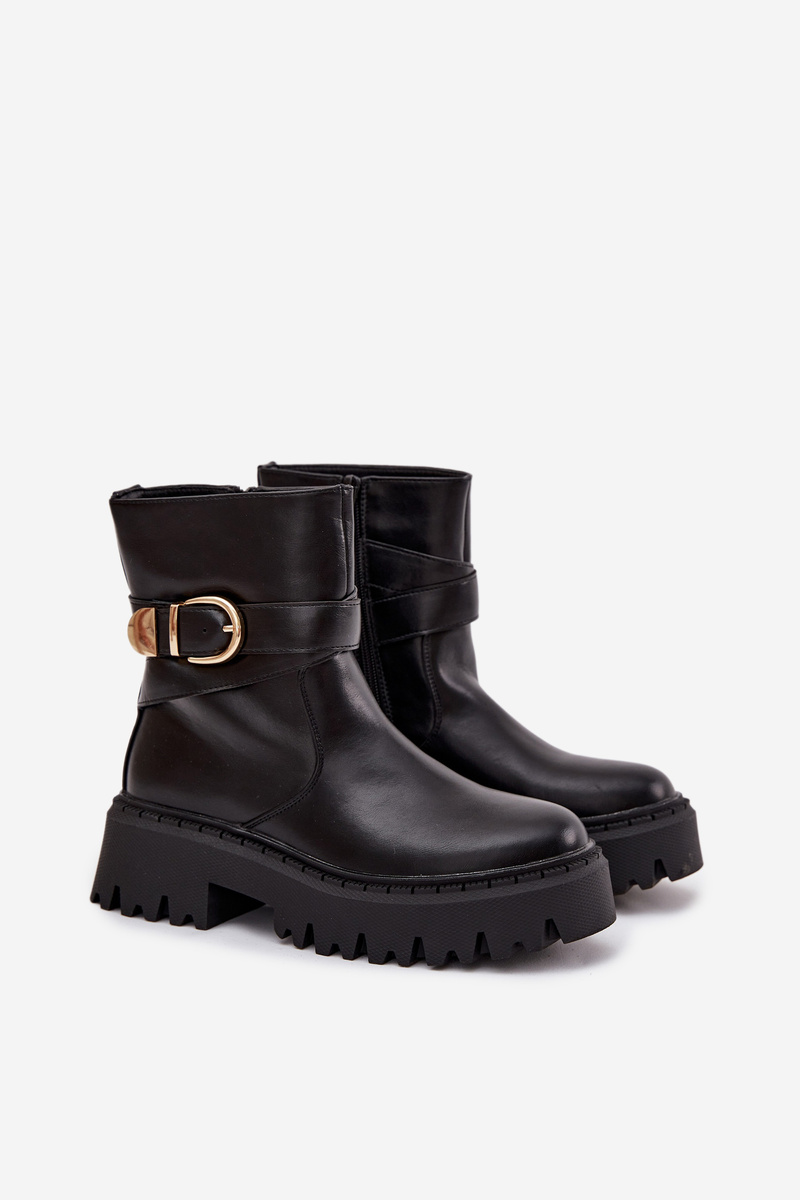 Boto Zateplené dámske členkové topánky so zlatým sponom Čierne Elanore