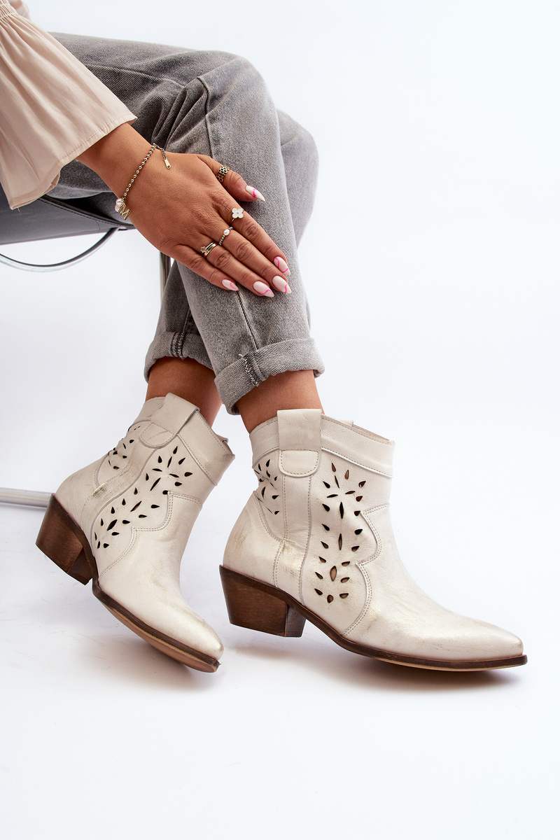 Botine perforate din piele 2870 Zazoo argintii