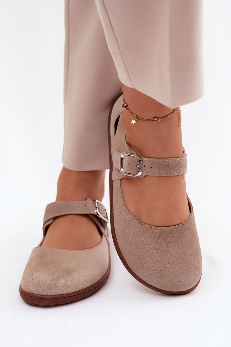 Kožené barefoot balerínky so strapcom Zazoo N1319 Béžové