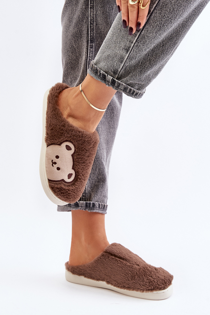 Women&#039;s fluffy slippers with teddy bear brown Fiorinella