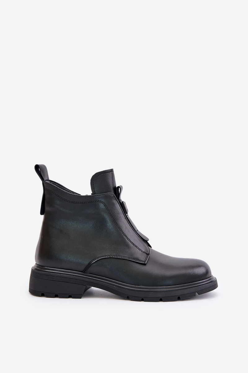 Leather ankle boots with flat heel insulated black Komisa