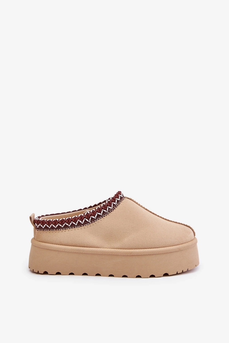 Low women&#039;s snow boots with platform embroidery light beige Narirya