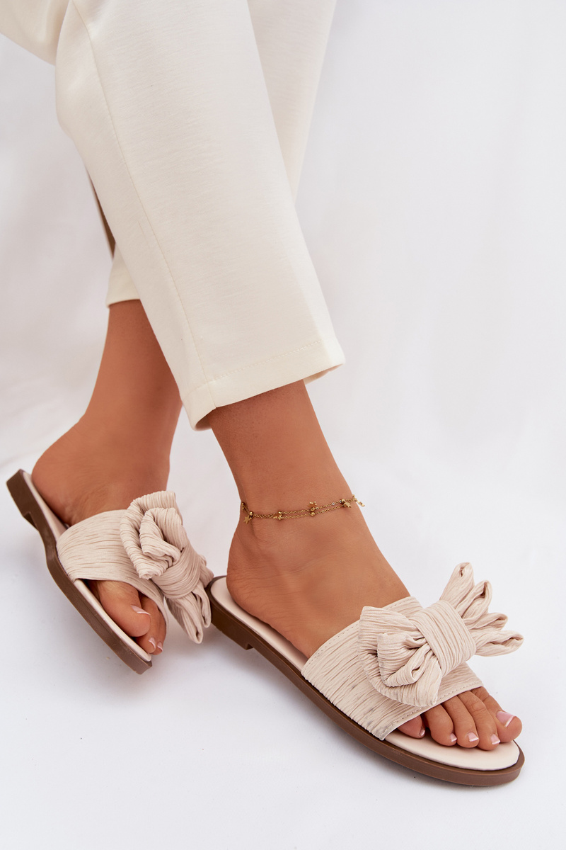 Dámske béžové šľapky s mašľou Amivelle