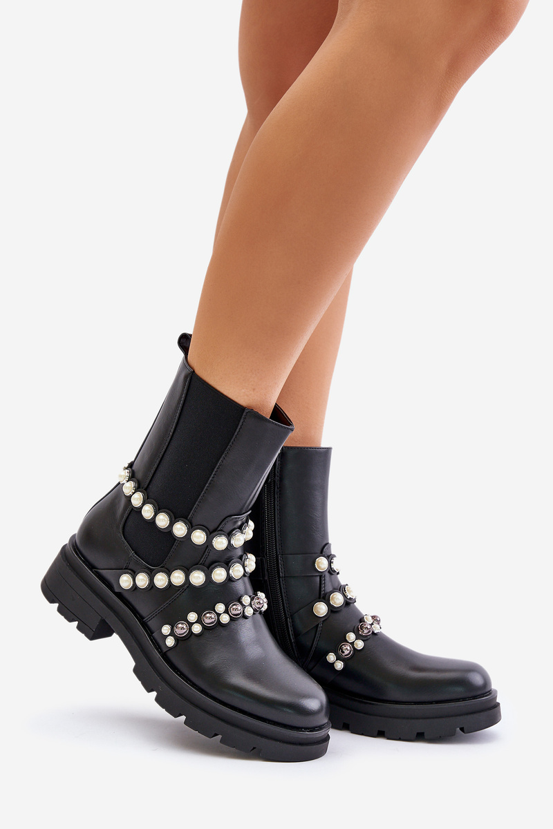 Women's Ankle Boots with Decorative Straps - Black Sintitia