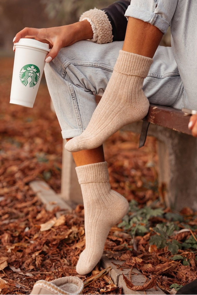 Milena Dámske Vlnené Ponožky Béžové