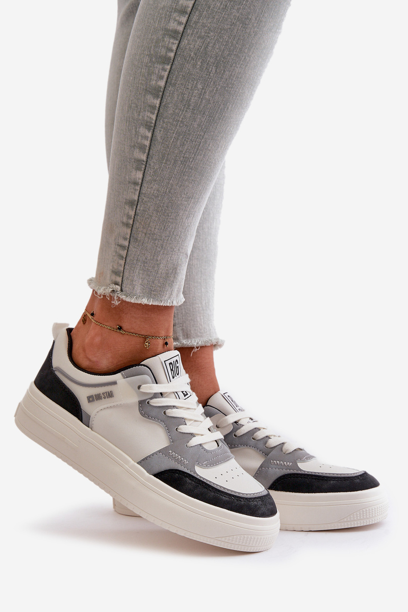 Women's low sneakers made of eco leather Big Star white-gray