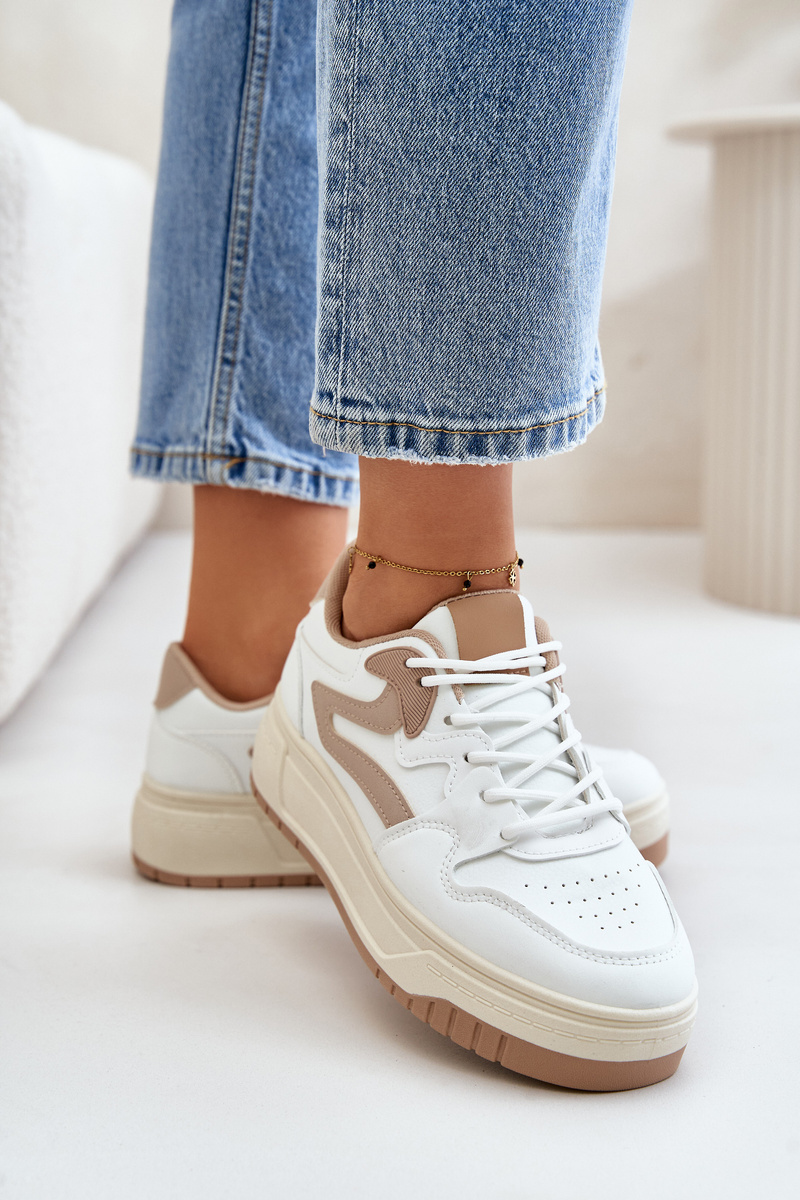 Women's sneakers made of eco-leather on a white-beige platform Henizore