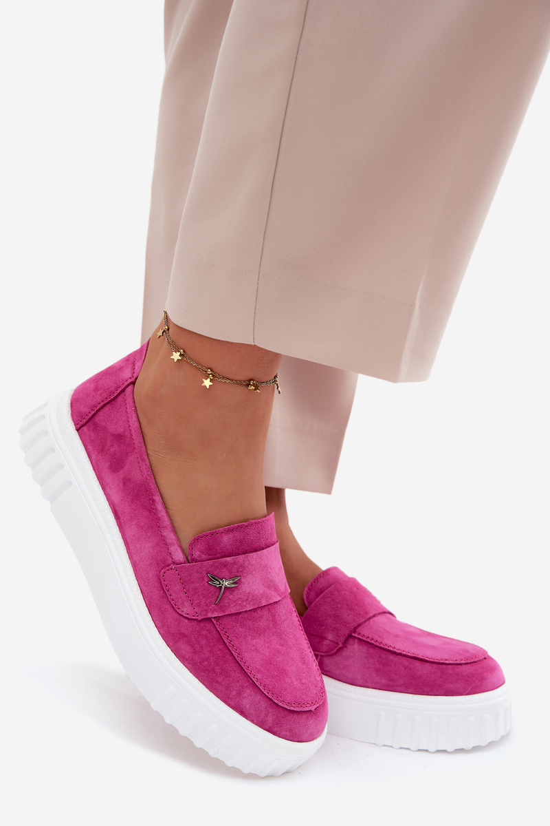 Kožené semišové slip-on topánky na platforme, Vinceza Fuchsia