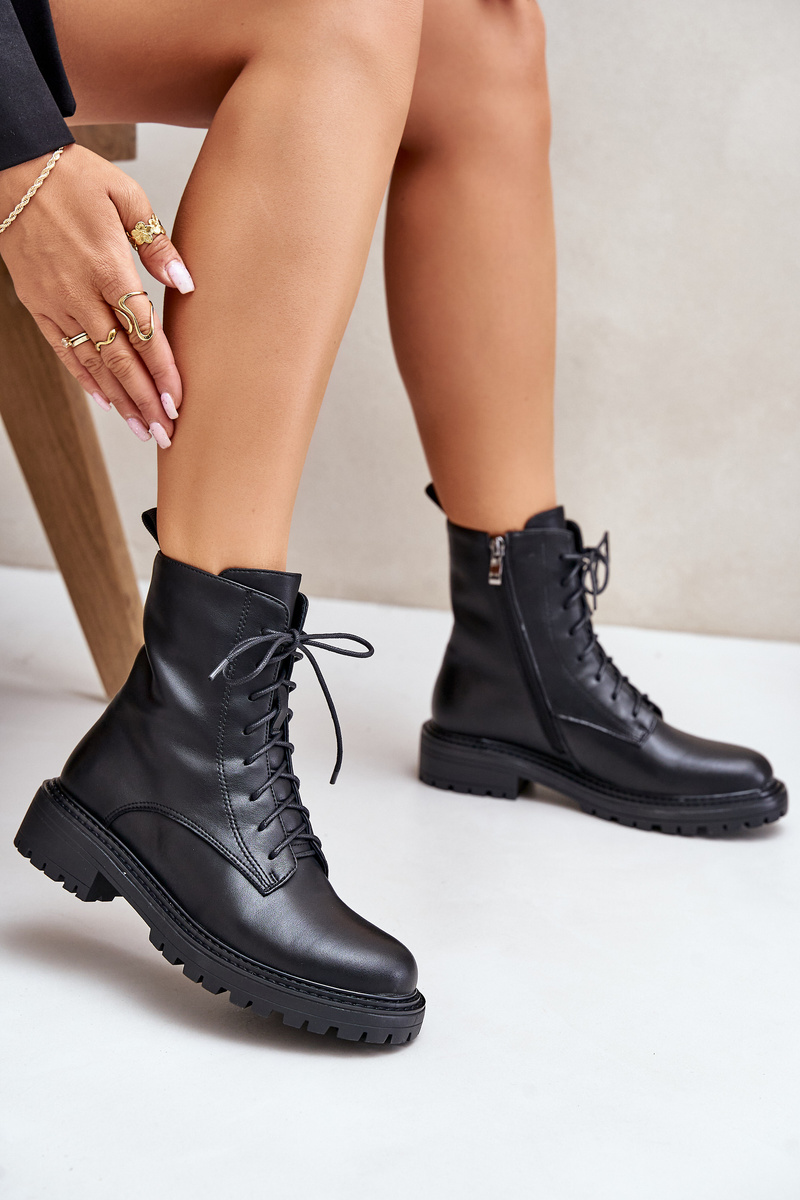 Leather ankle boots Worker insulated with zip black Elosie