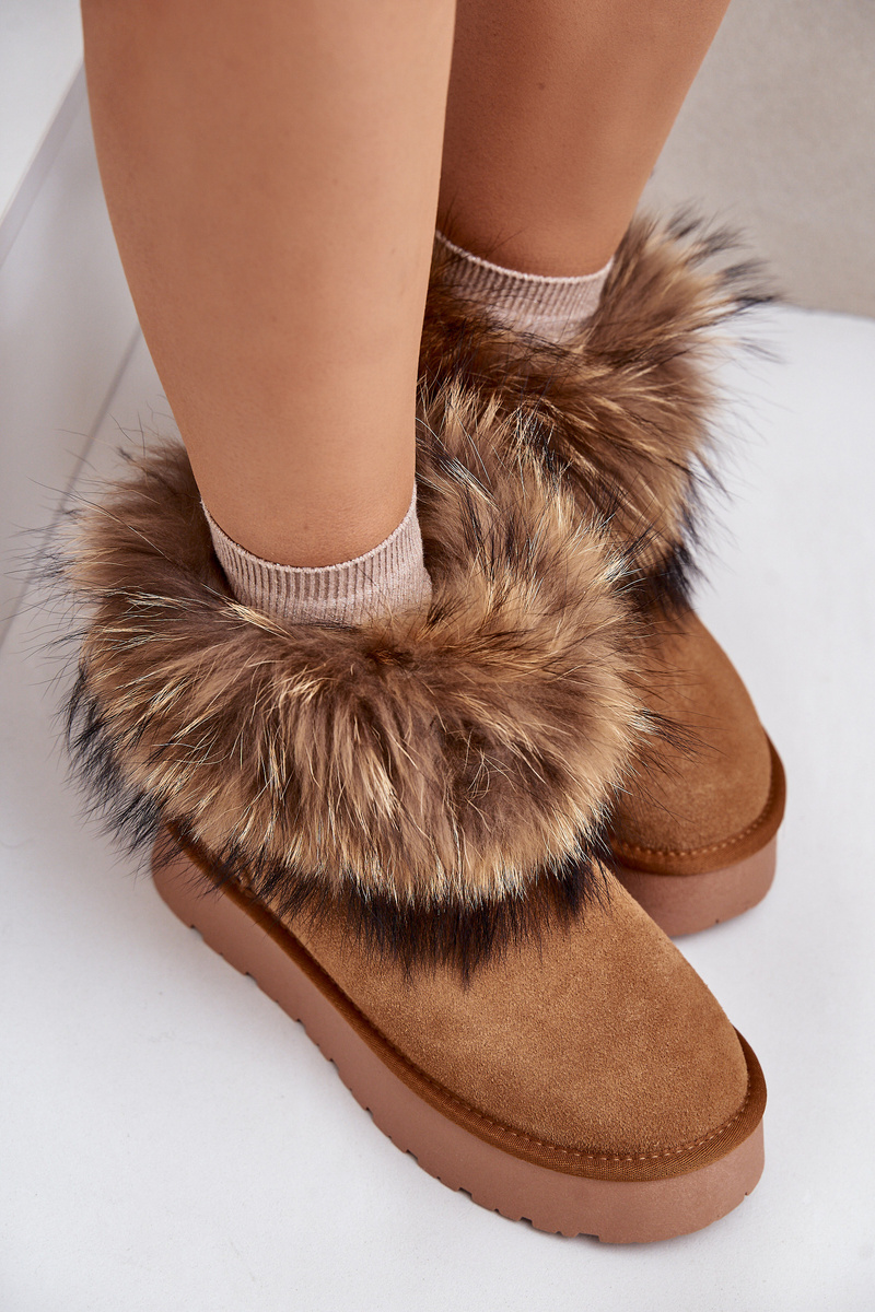 Leather platform snow boots with Camel Avirisa fur