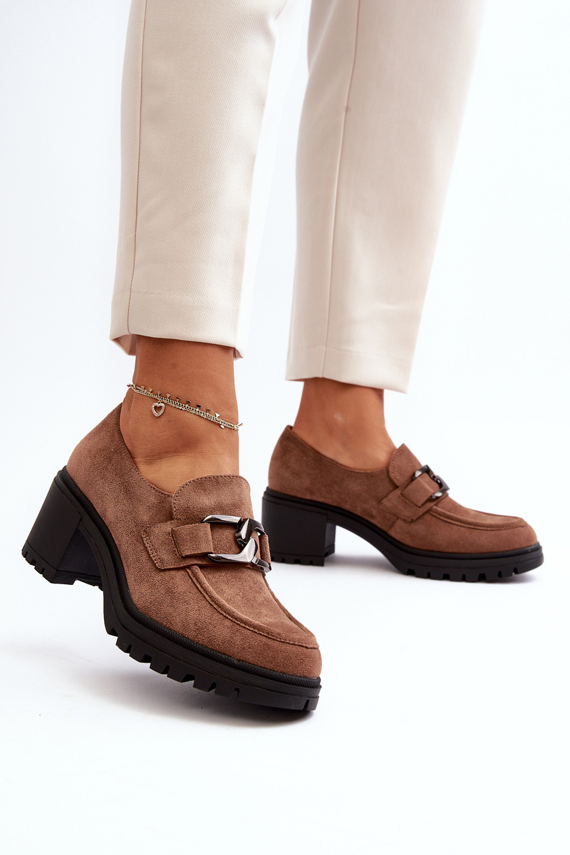 VINCEZA Suede Chunky High Heels Brown Finley