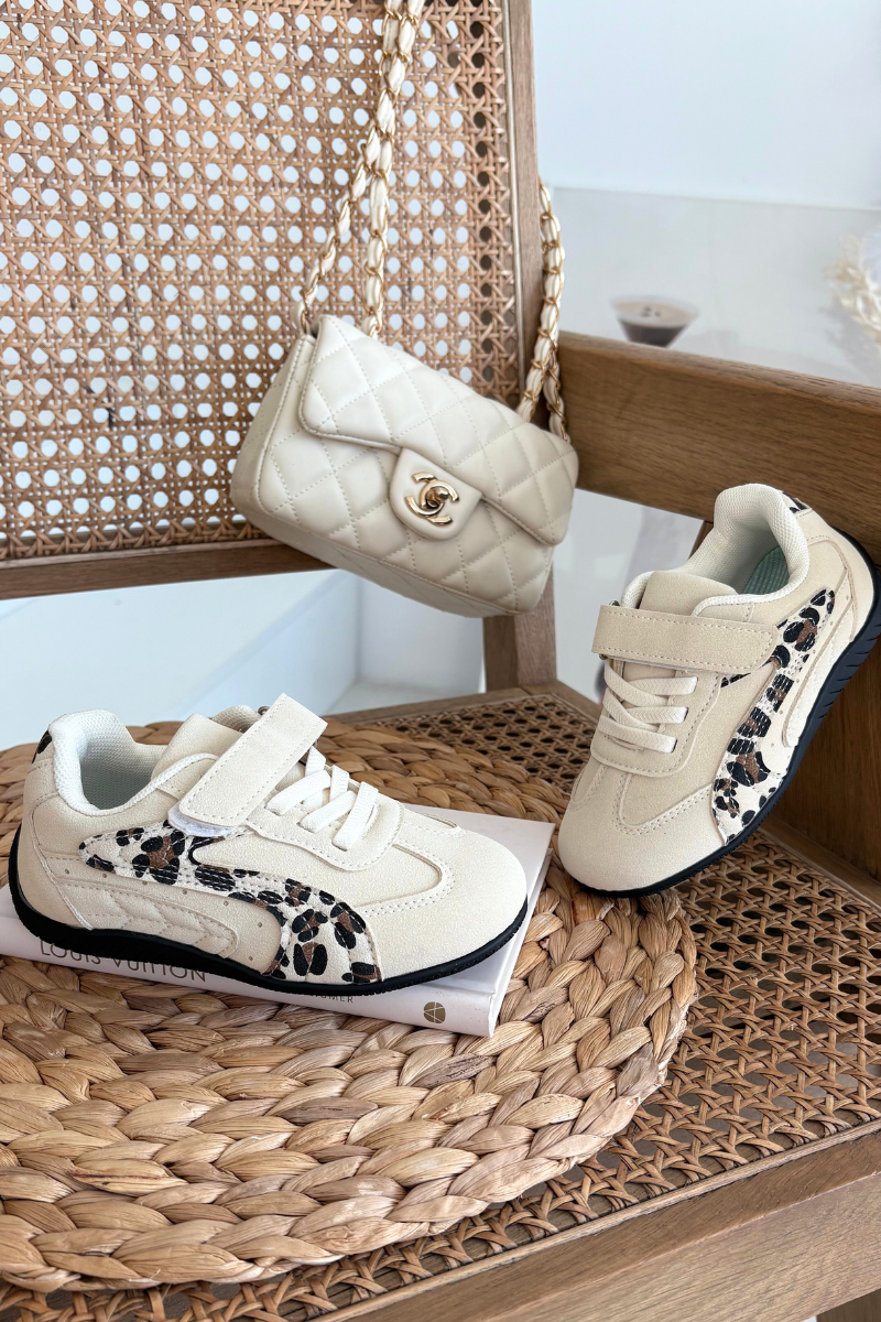 Boto Detské športové topánky na suchý zips béžové s leopardím vzorom Perrin