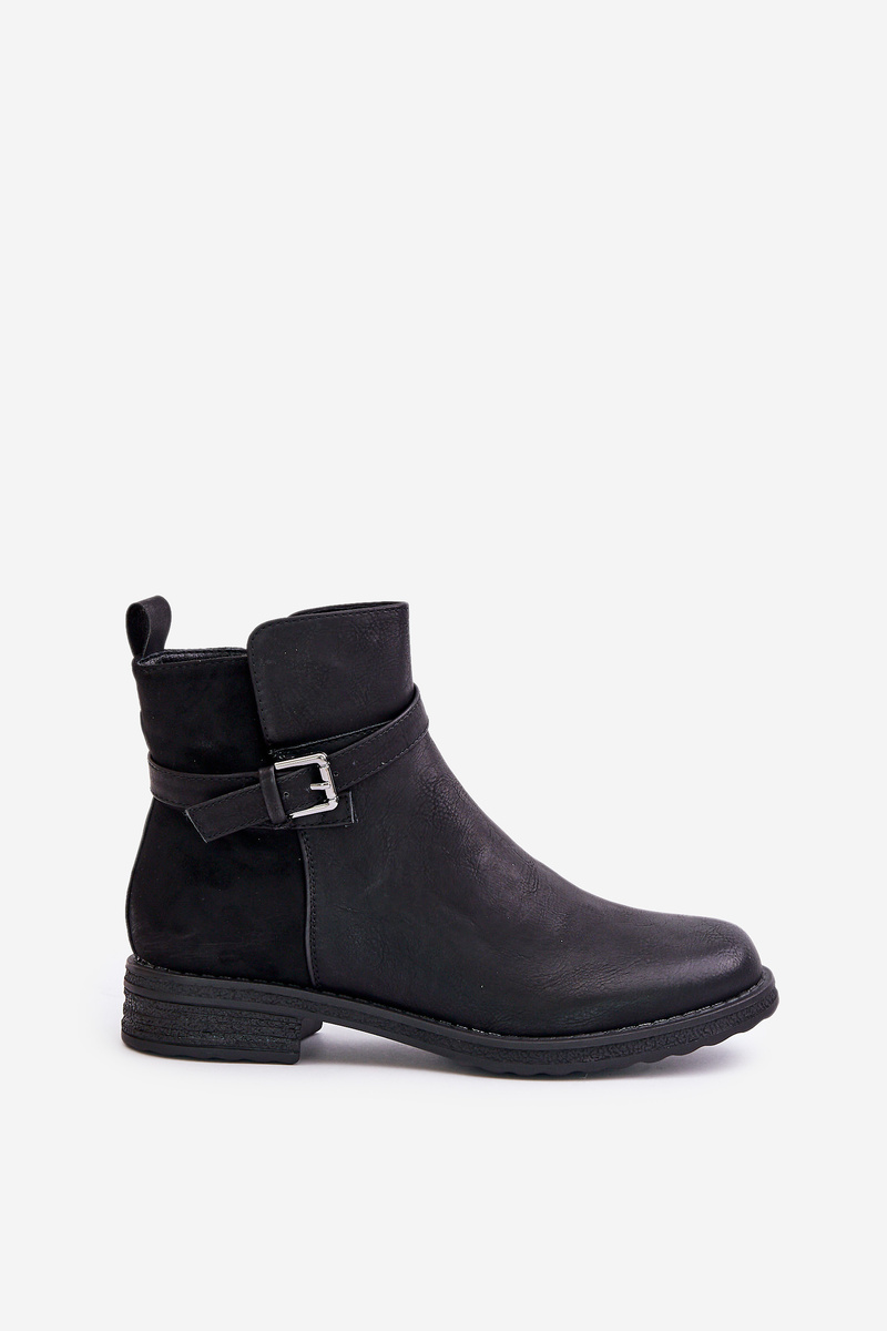 Insulated ankle boots with flat heel with strap black Sabamessa