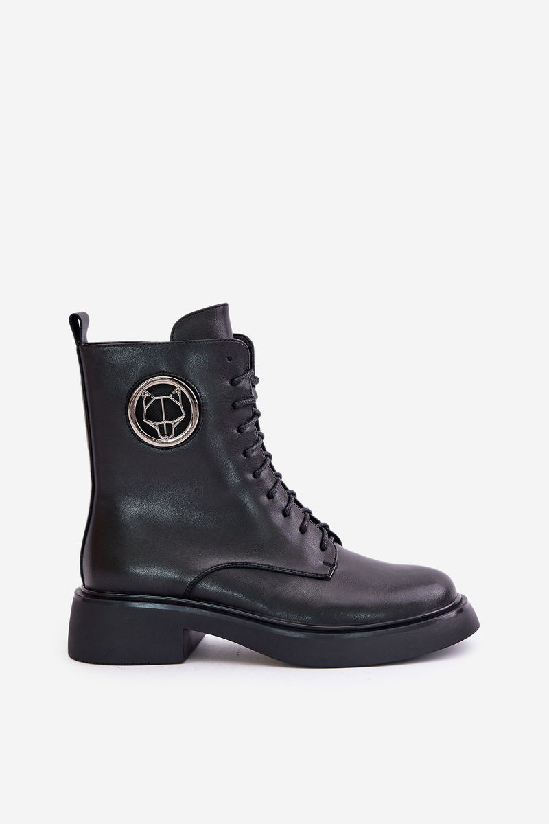 Leather ankle boots Worker insulated with zipper with black Lorevine decoration