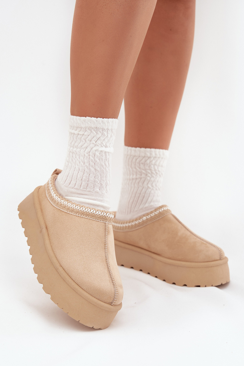 Low women&#039;s snow boots with platform embroidery light beige Narirya