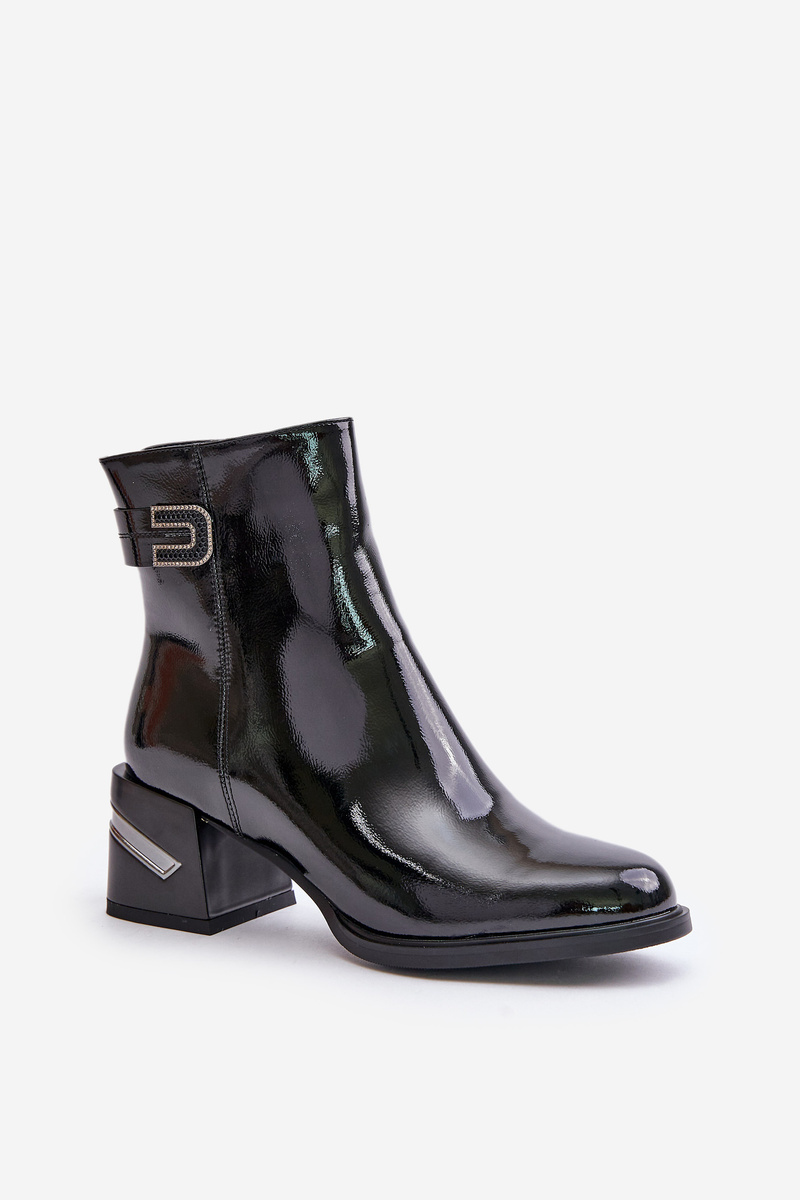 Patent leather ankle boots with heels - black insulation