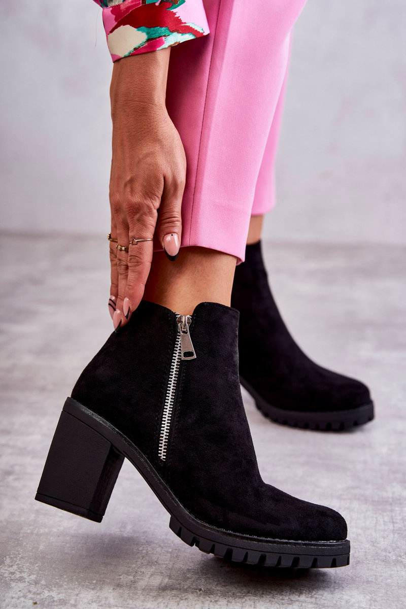 Suede high-heeled boots with zipper Black Sevione