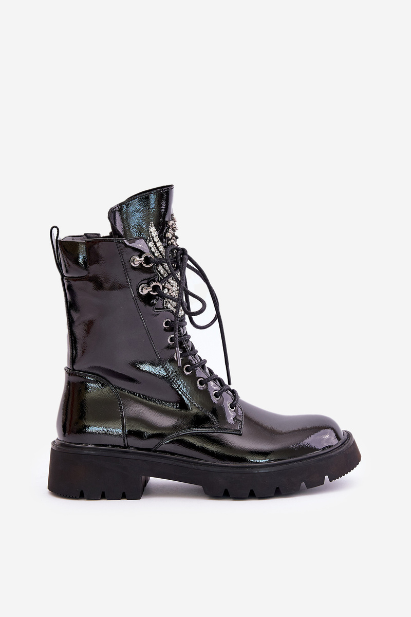 Lacquered ankle boots workers with insulated D&A black decoration
