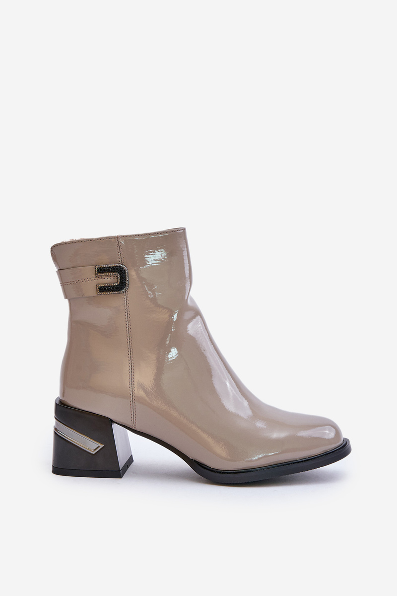 Patent leather ankle boots with heels - insulated grey