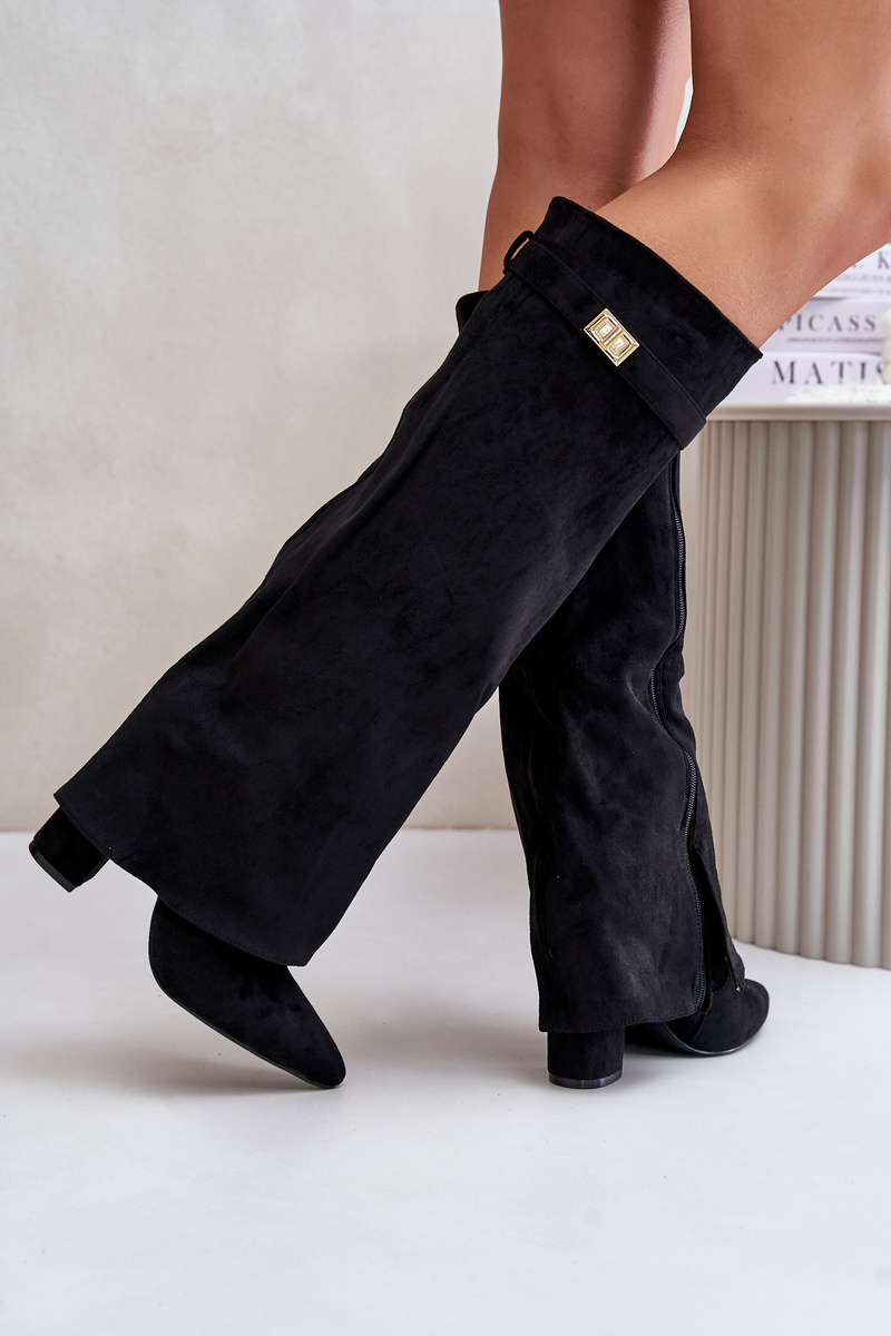 Heeled boots with a bent upper insulated black urelli