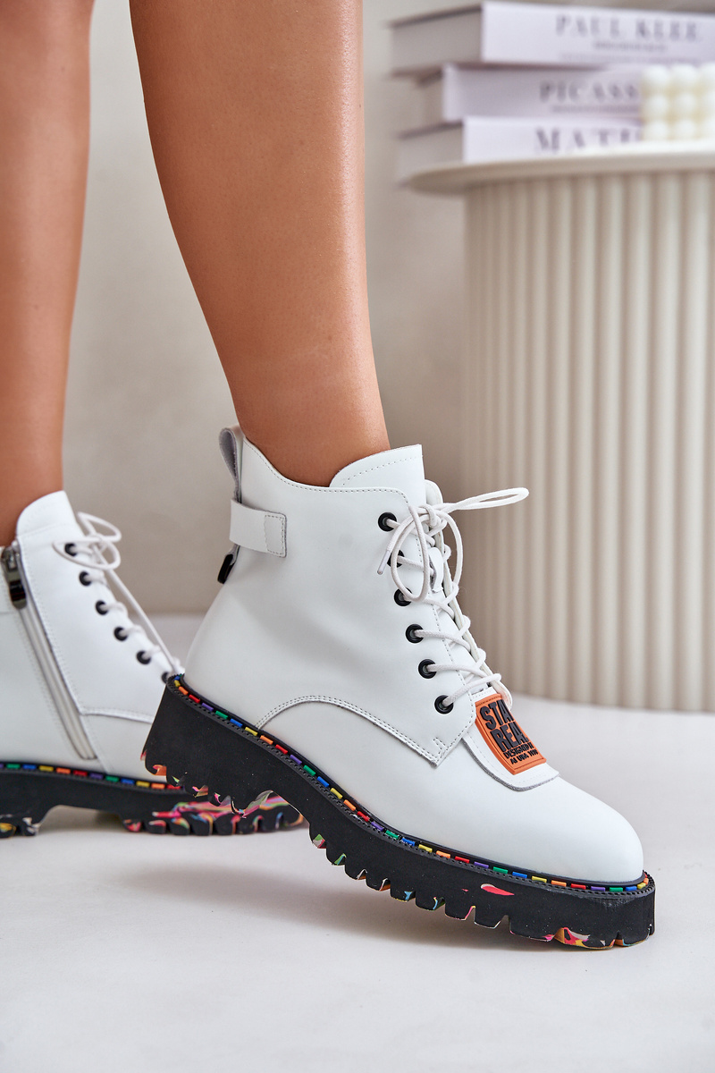 Women's Leather Ankle Boots Zipper Artiker White