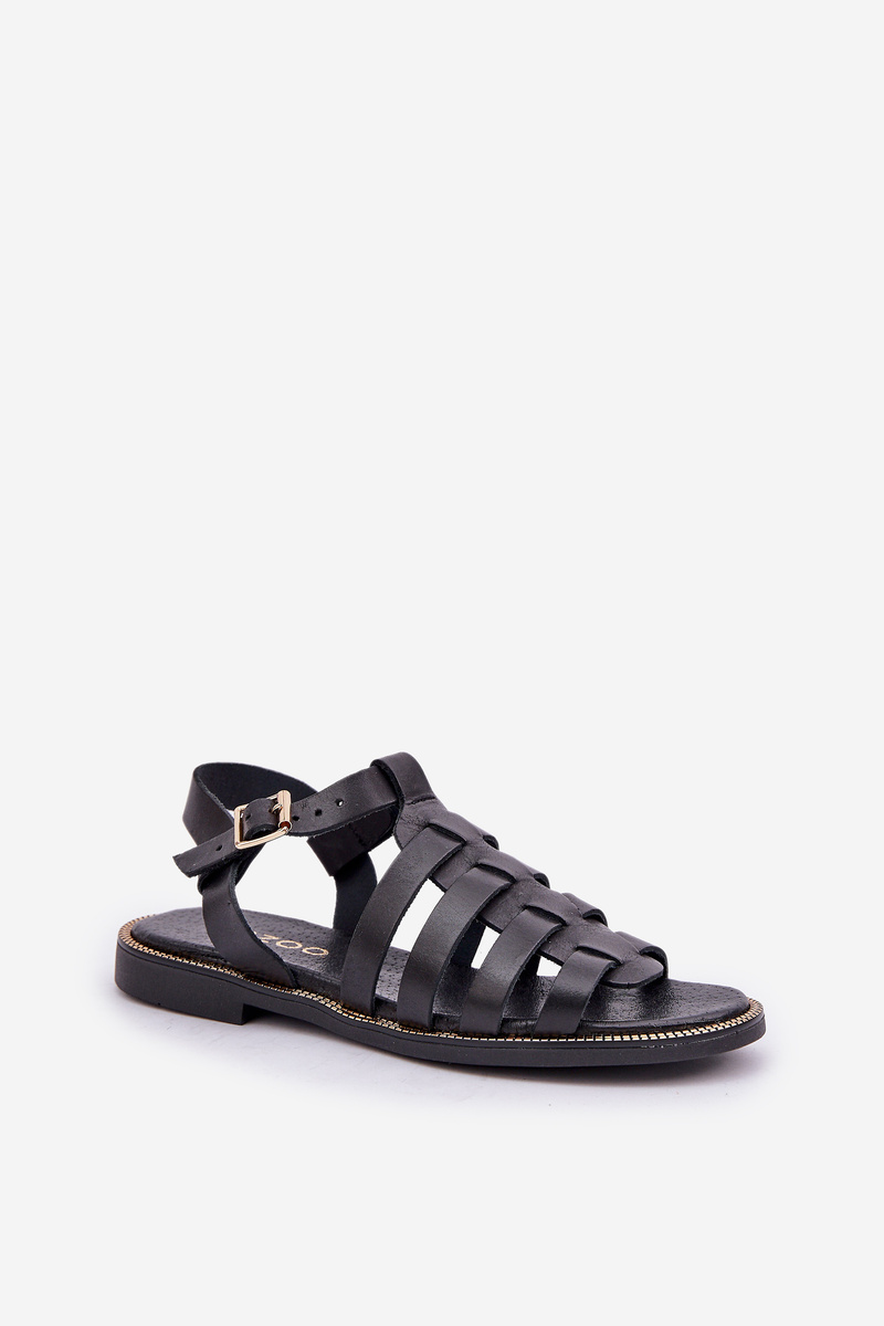 Lewski Shoes Kožené sandále na plochom päte Zazoo 3686 čierne