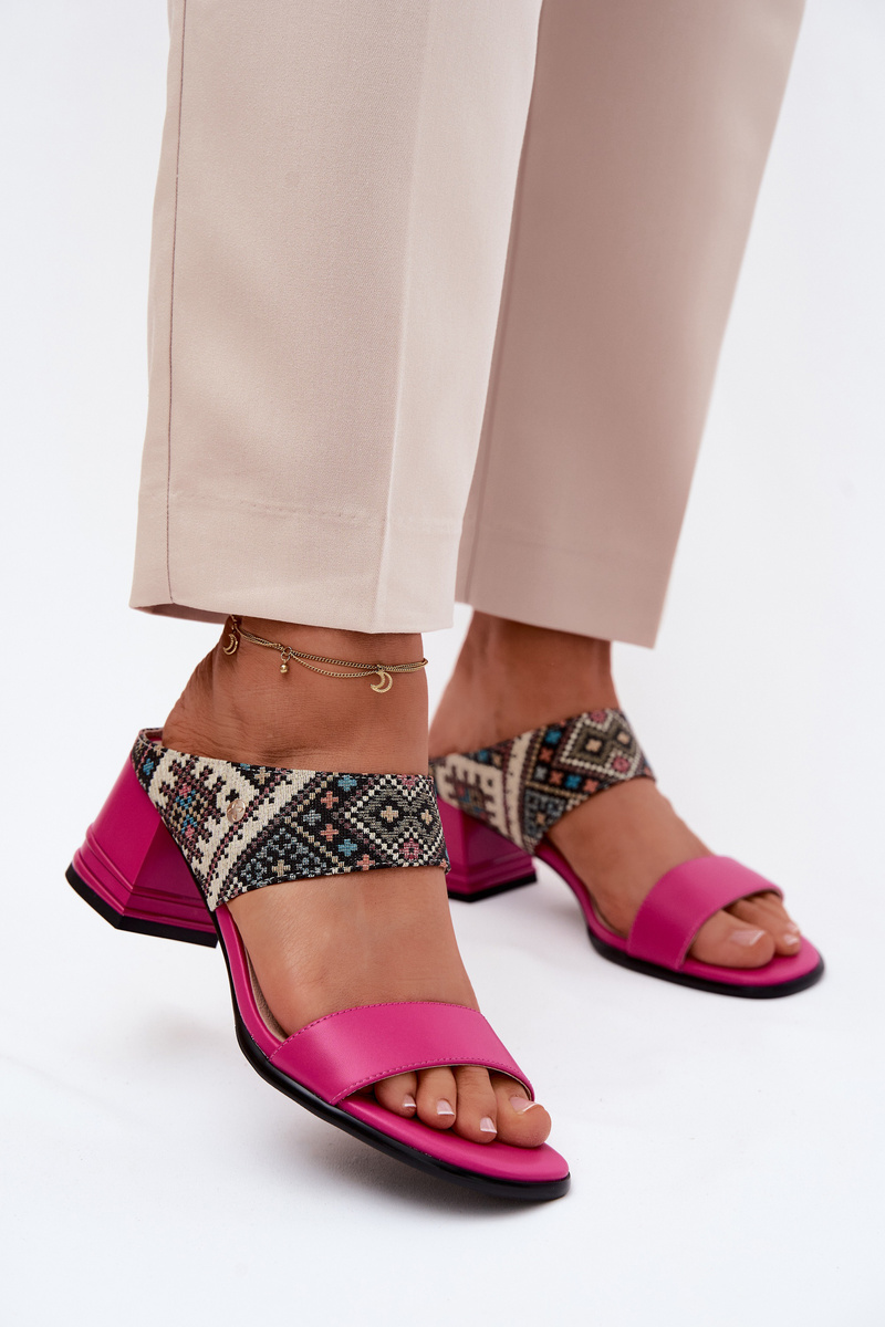 Sandale cu toc pentru femei din piele cu model Maciejka