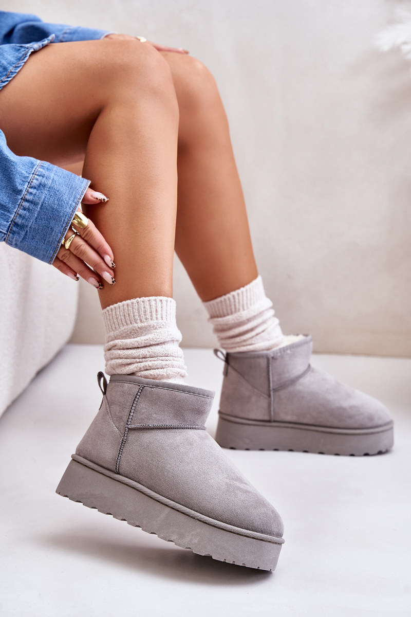 Women's snow boots on a platform lined with fur gray Xamella