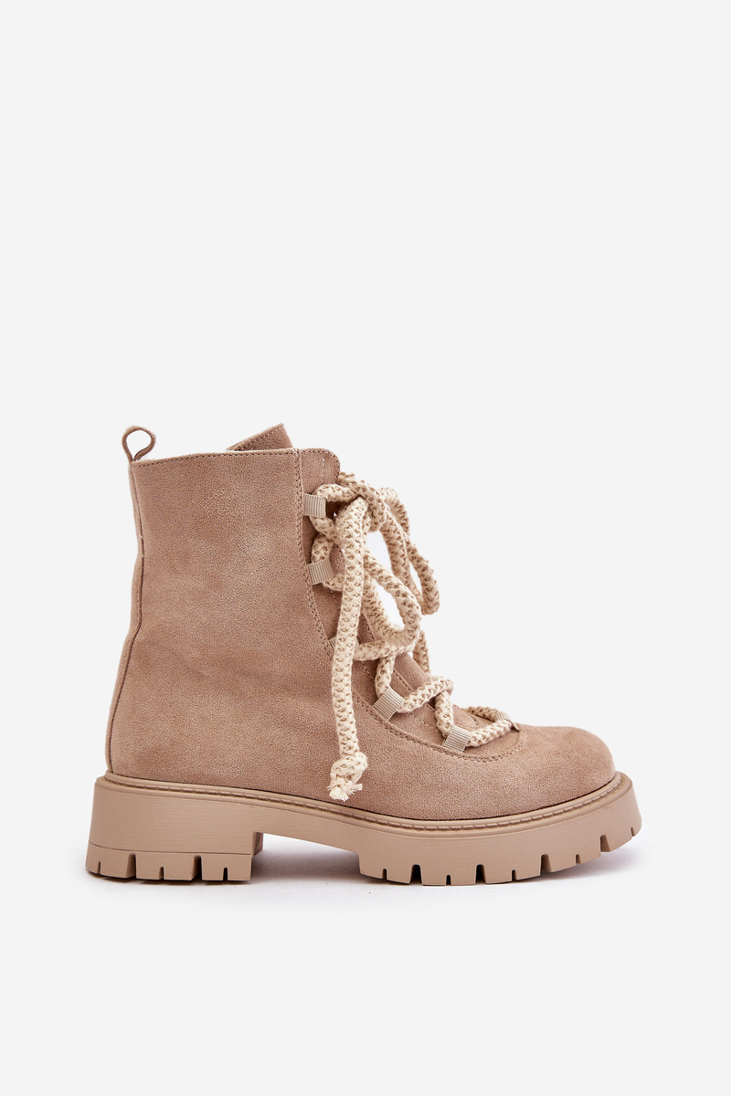 Insulated ankle boots made of eco suede with a zip light beige Caellita