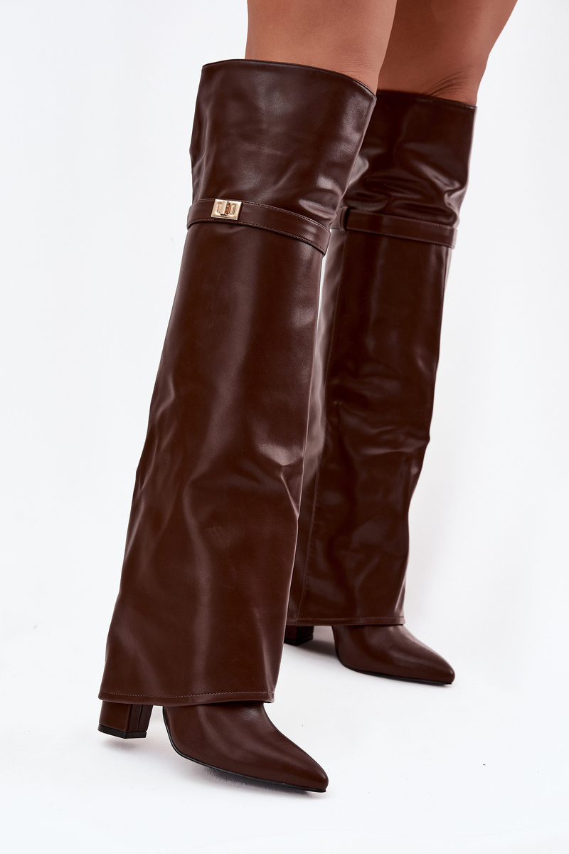 Boto Топли боти с върната горна част за коляното ток слупка кафяви Serelle