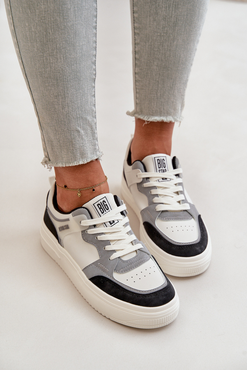 Women's low sneakers made of eco leather Big Star white-gray