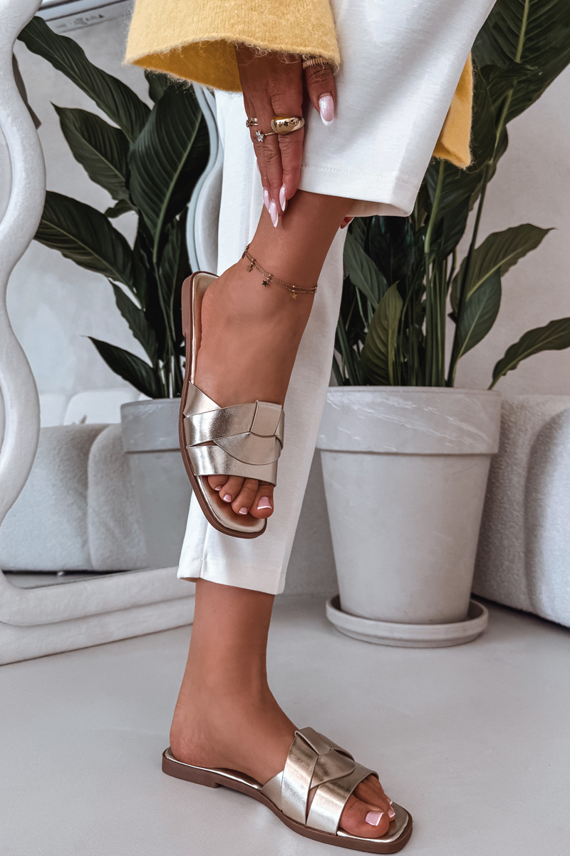 Dámské zlaté pantofle s řemínky Marissae