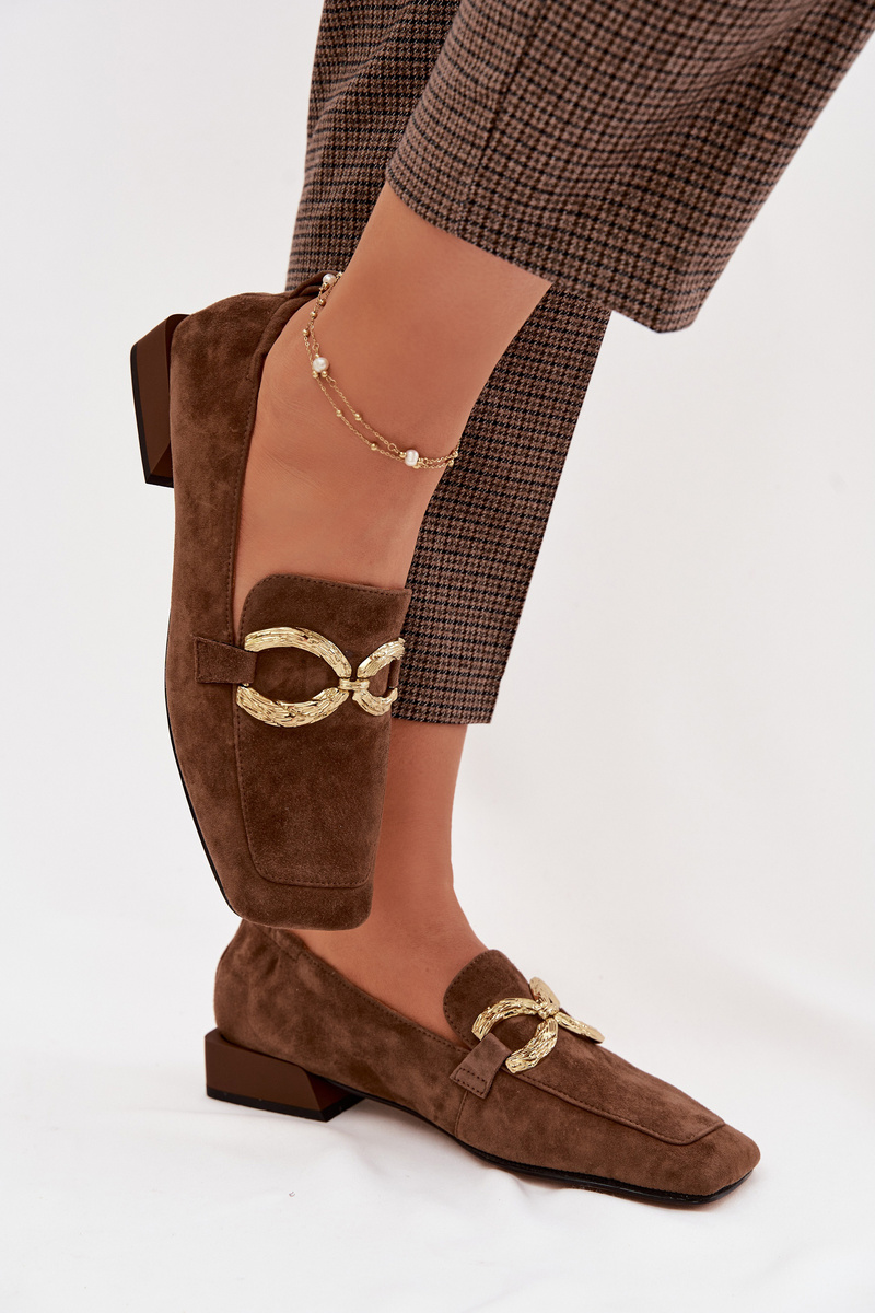 Mokasíny ze semiše se zlatým detailem