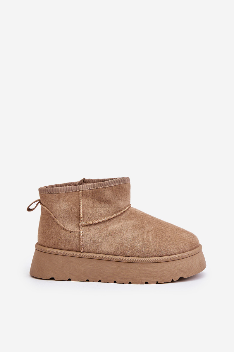 Low women's snow boots on a platform insulated with fur beige Saldren