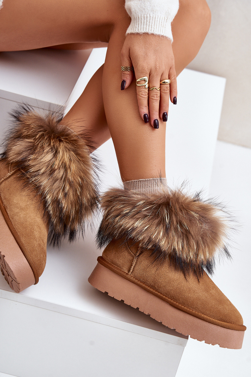 Leather platform snow boots with Camel Avirisa fur