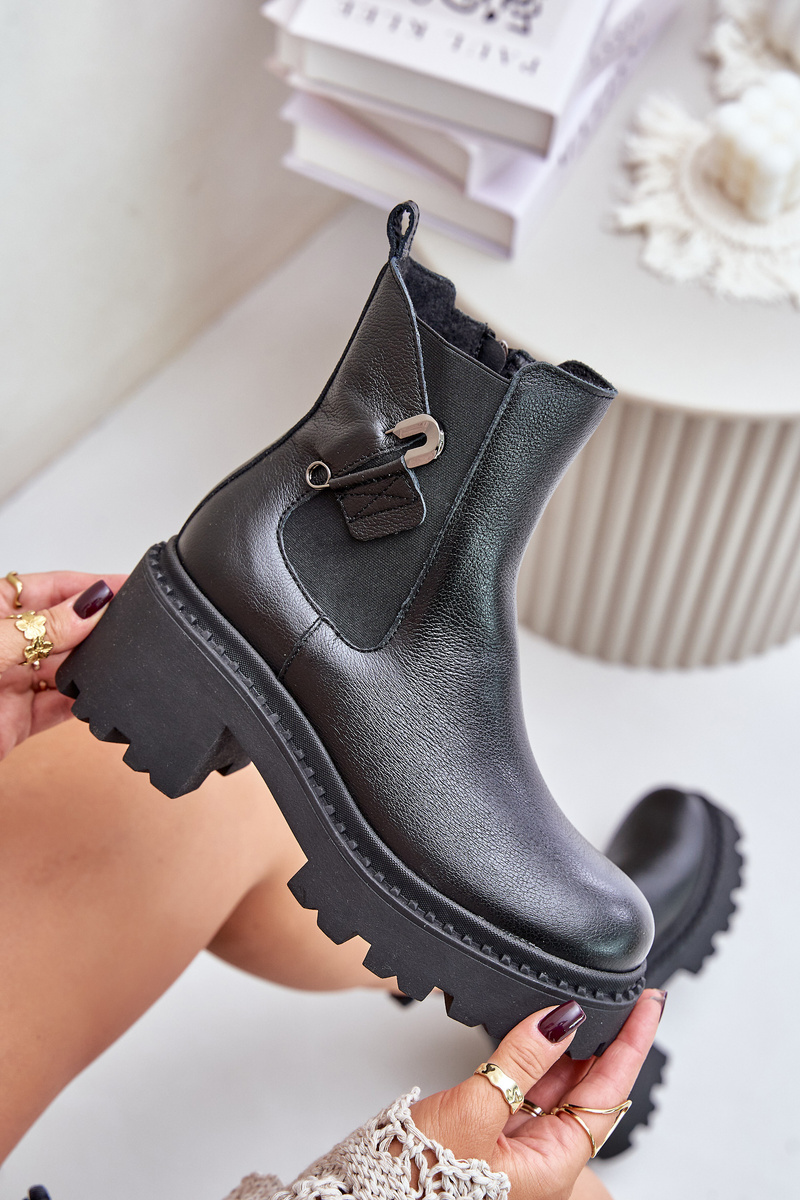 Zazoo Leather Insulated Ankle Boots with Black Decoration