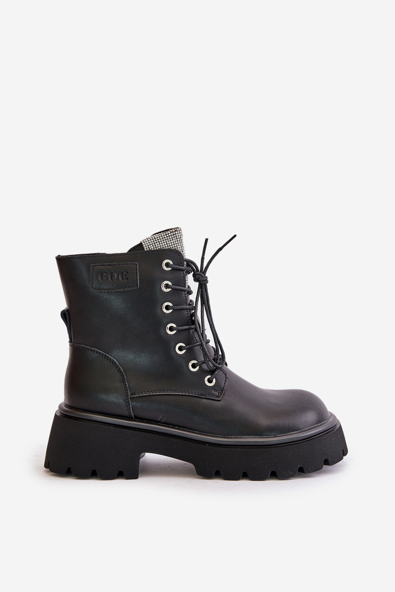 Women&#039;s Insulated Leather Ankle Boots Workery with GOE Crystals Black