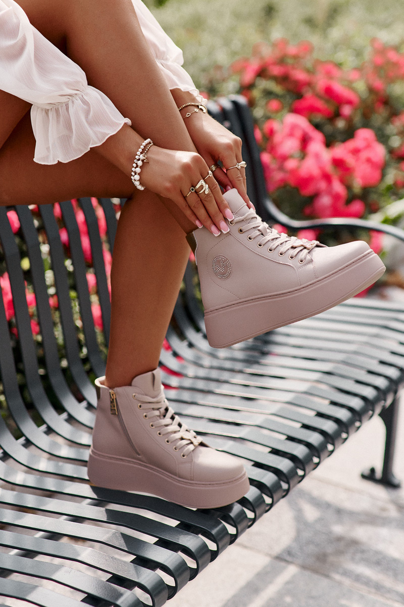 High leather women's platform sneakers Vinceza beige