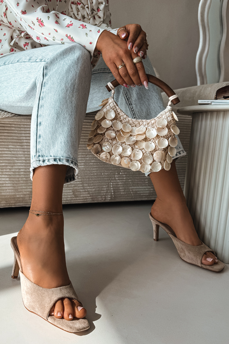 Дамски бежови сандали на ток Revina