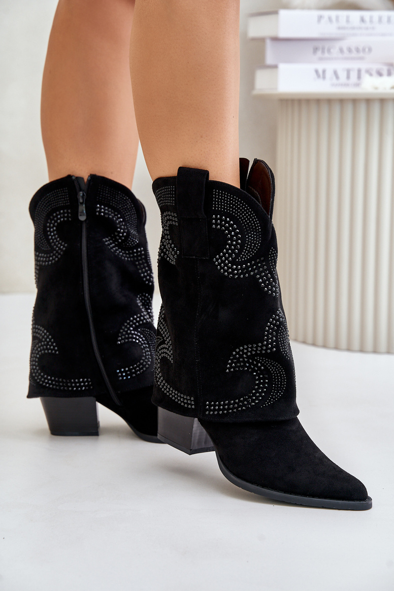 Decorated ankle cowboy boots mid-calf with heel S.Barski black