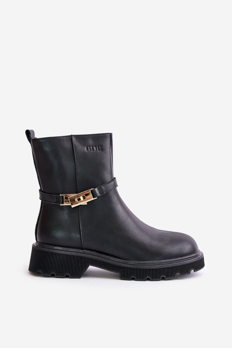 Leather women's ankle boots with strap insulated GOE black