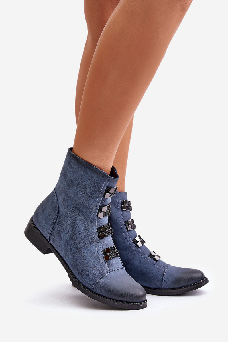 Insulated women's ankle boots with zip blue Evalith