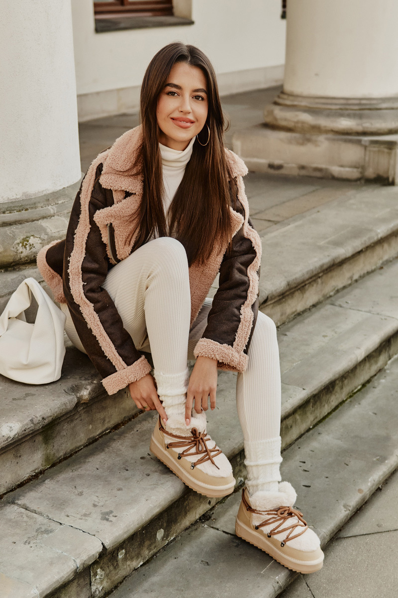 Low platform snow boots with fur D.Franklin beige
