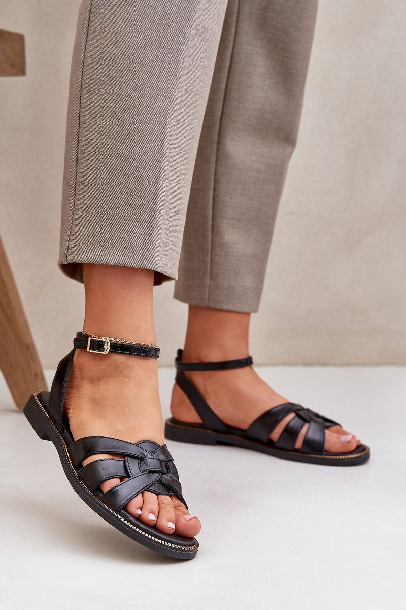 Lewski Shoes Zazoo 40378 Ploché Dámske Kožené Sandále Čierne