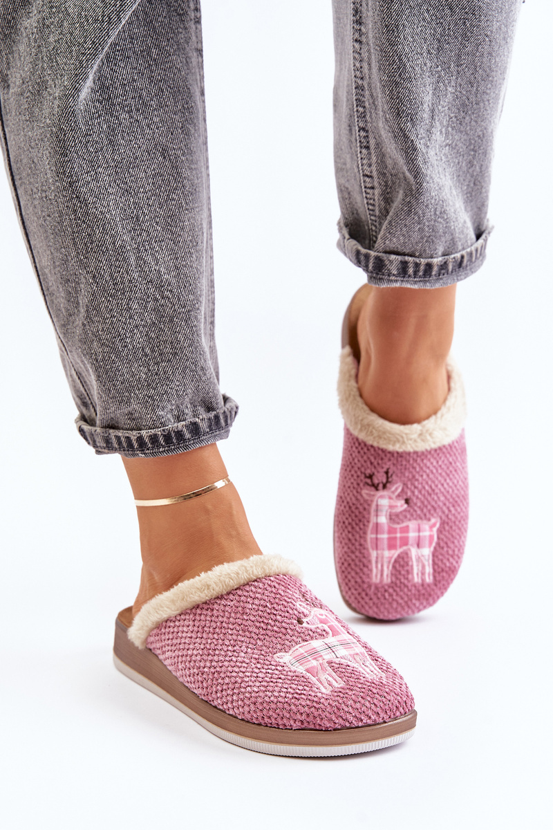 Women&#039;s Slippers With Reindeer And Fur Inblu CT000034 Pink