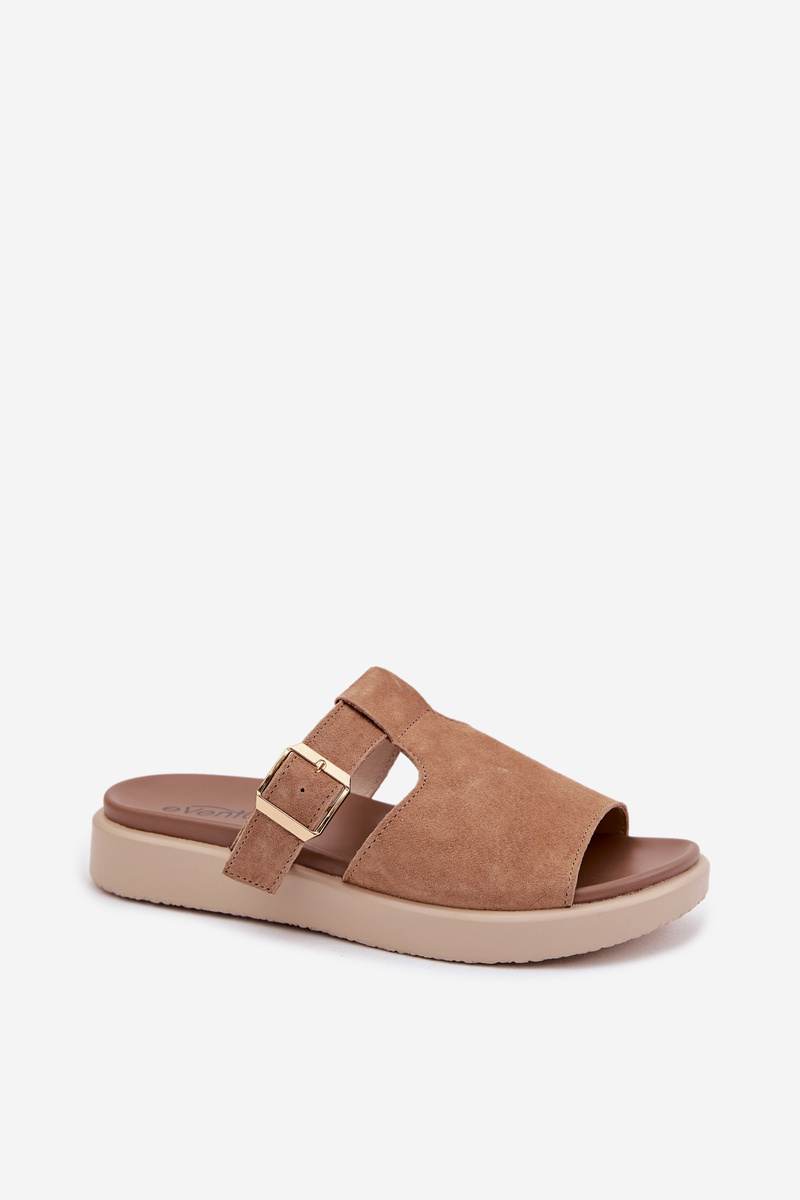Dámske semišové šľapky na platforme Camel
