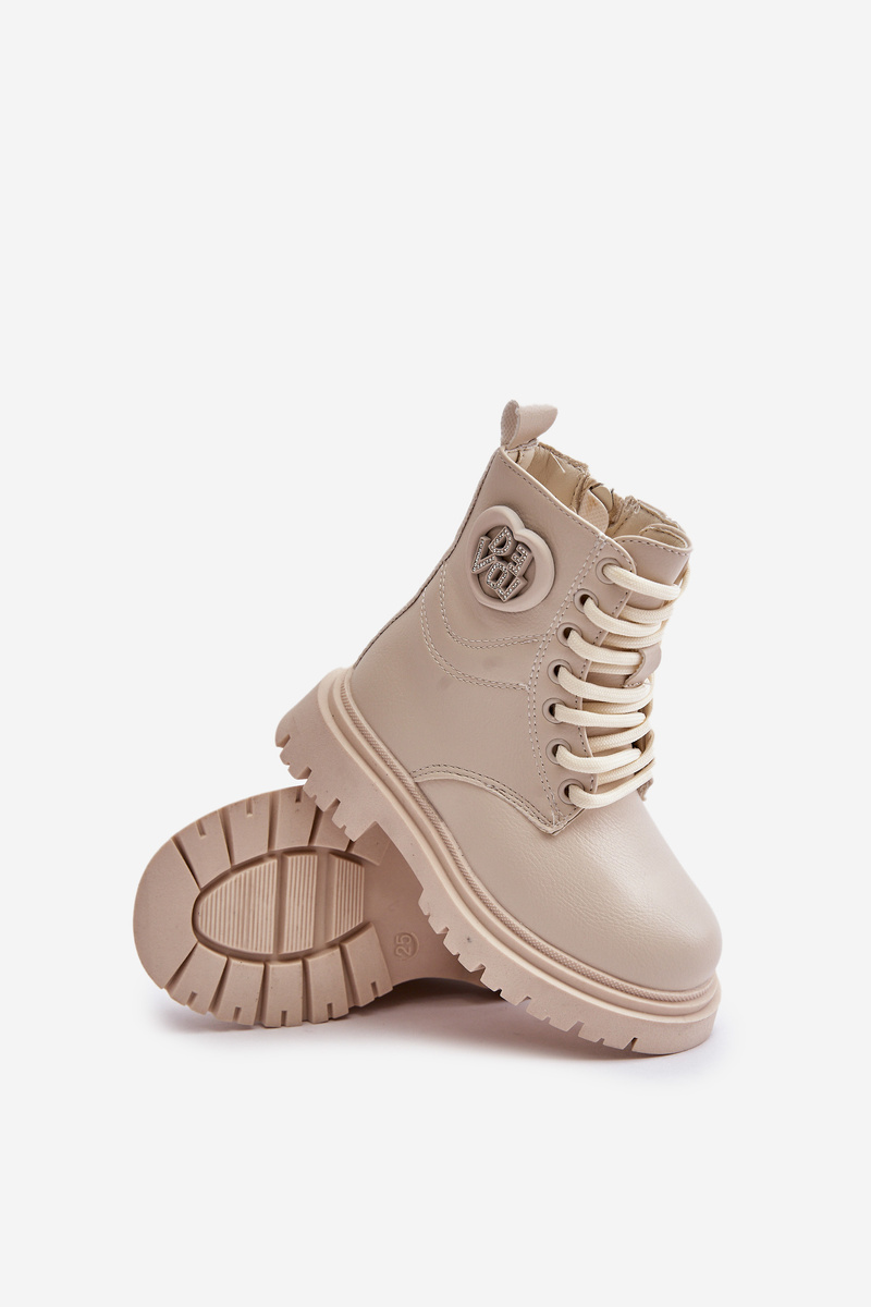 Girl's ankle boots insulated with fur on a zip beige Evaliraea